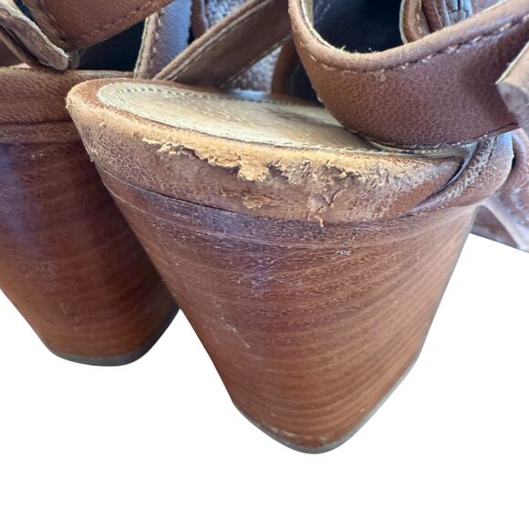 Frye Women's Brown Leather Woven Shield Peep Toe Slingback Heel - Size 10 - Picture 7 of 11